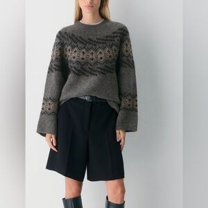 Wilfred Harlow Sweater, fair isle, grey and black, XS